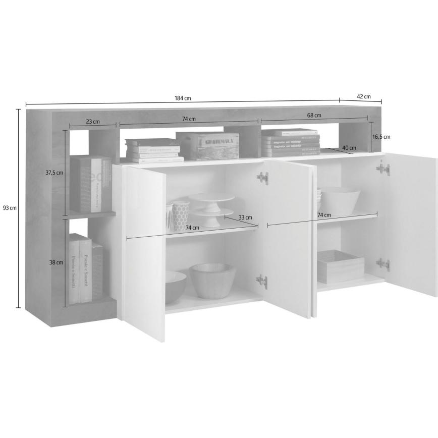 Komoda LENOR 184x93x42 cm bílá/šedá beton