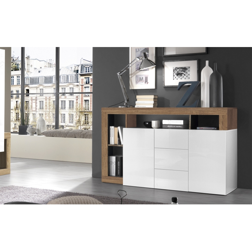 Komoda LENOR bílá/dub