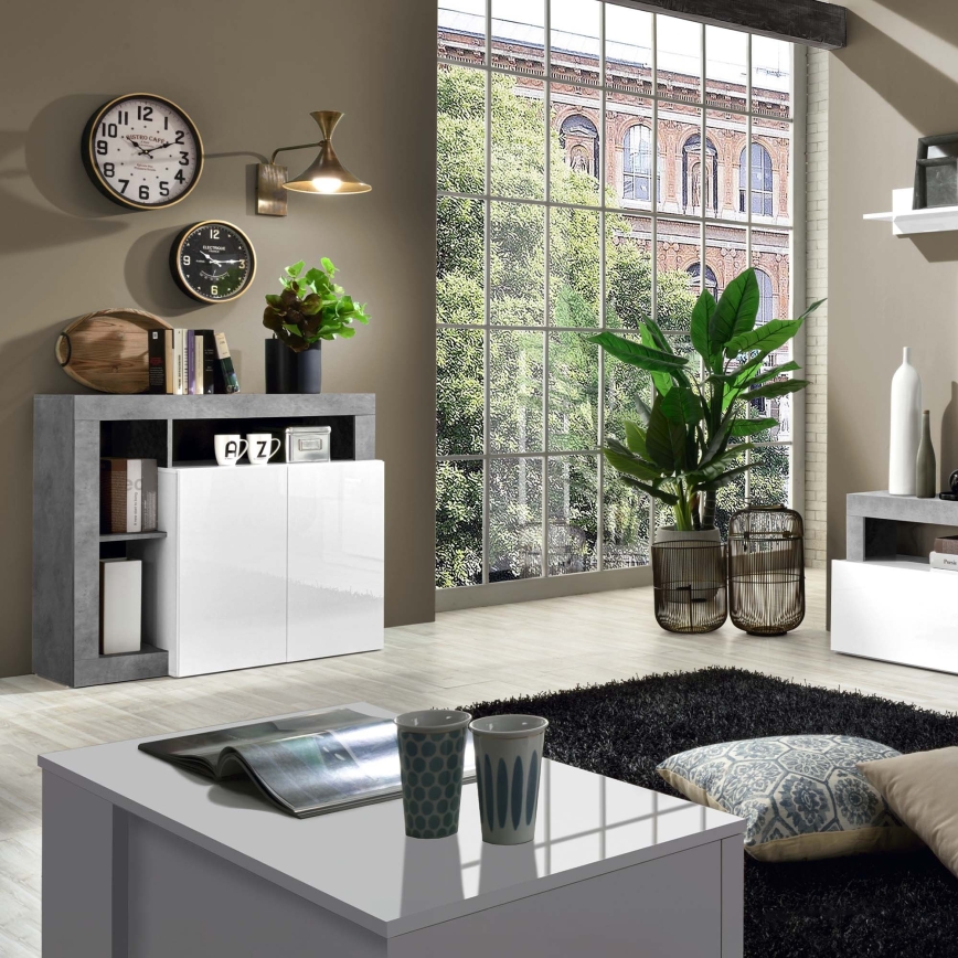 Komoda LENOR bílá/šedá beton