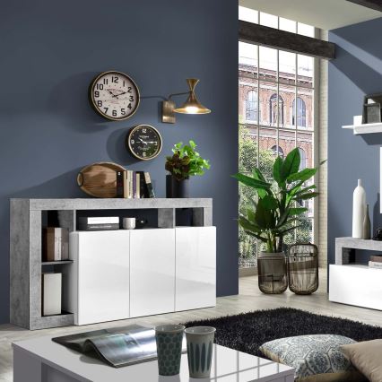 Komoda LENOR bílá/šedá beton