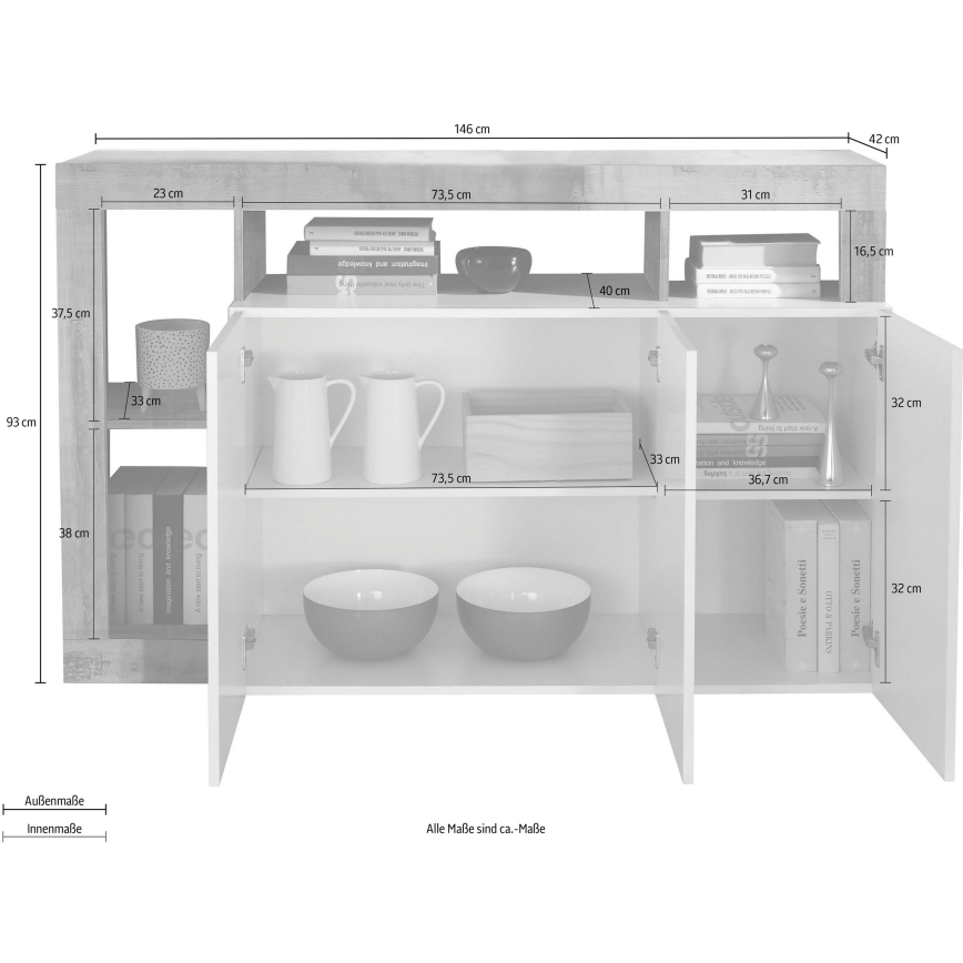 Komoda LENOR bílá/šedá beton