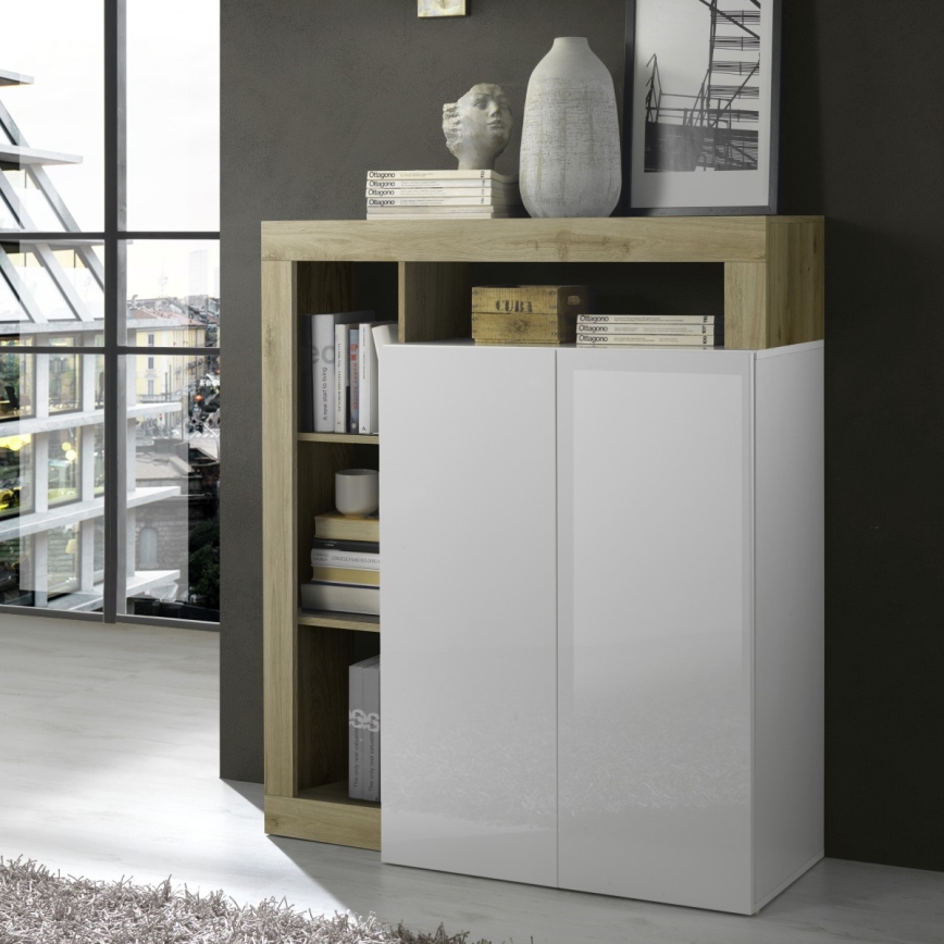 Komoda LENOR bílá/světlý dub