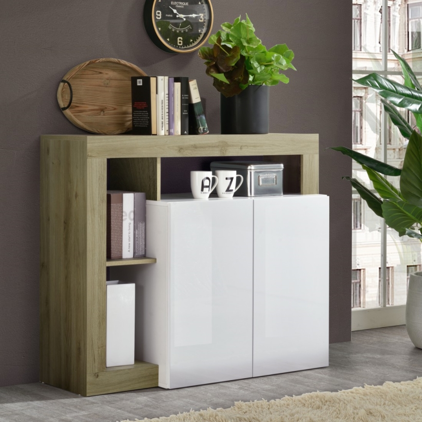 Komoda LENOR bílá/světlý dub