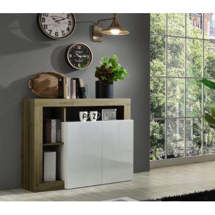 Komoda LENOR bílá/světlý dub