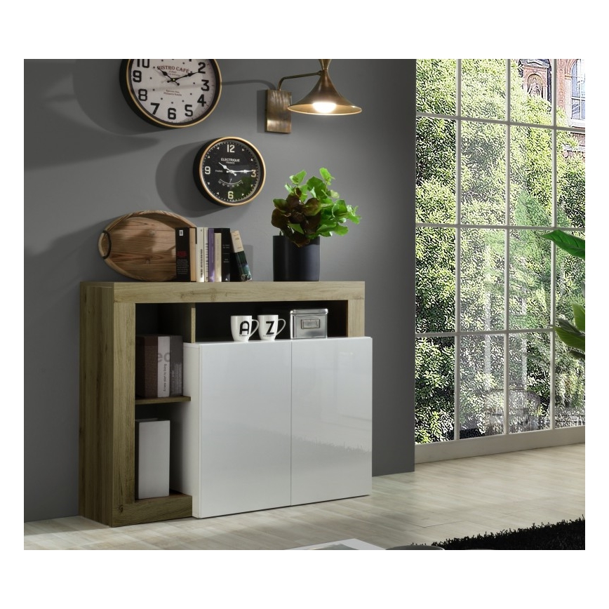 Komoda LENOR bílá/světlý dub