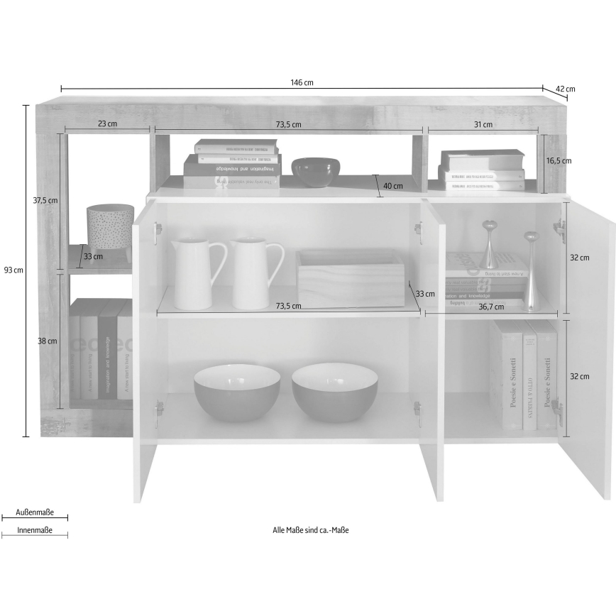 Komoda LENOR bílá/světlý dub