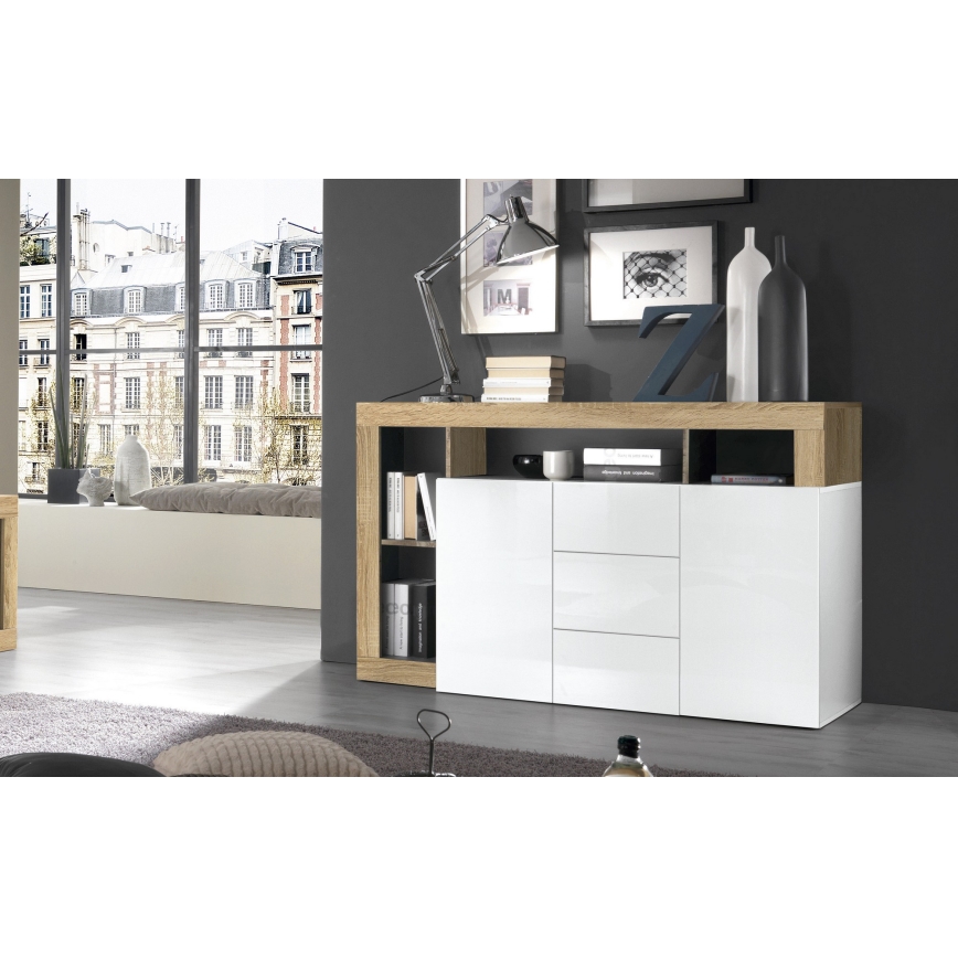 Komoda LENOR bílá/světlý dub