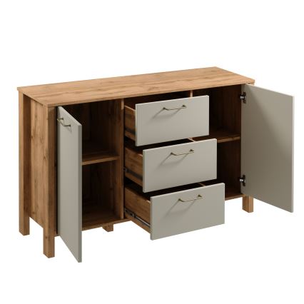 Komoda MENTA 138x81x40 cm dub wotan/šedá