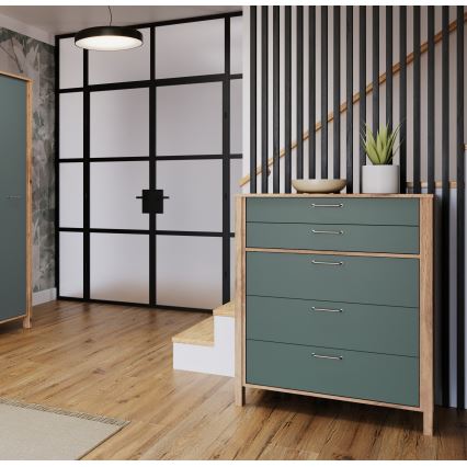 Komoda MENTA 90x108x47 cm dub wotan/zelená