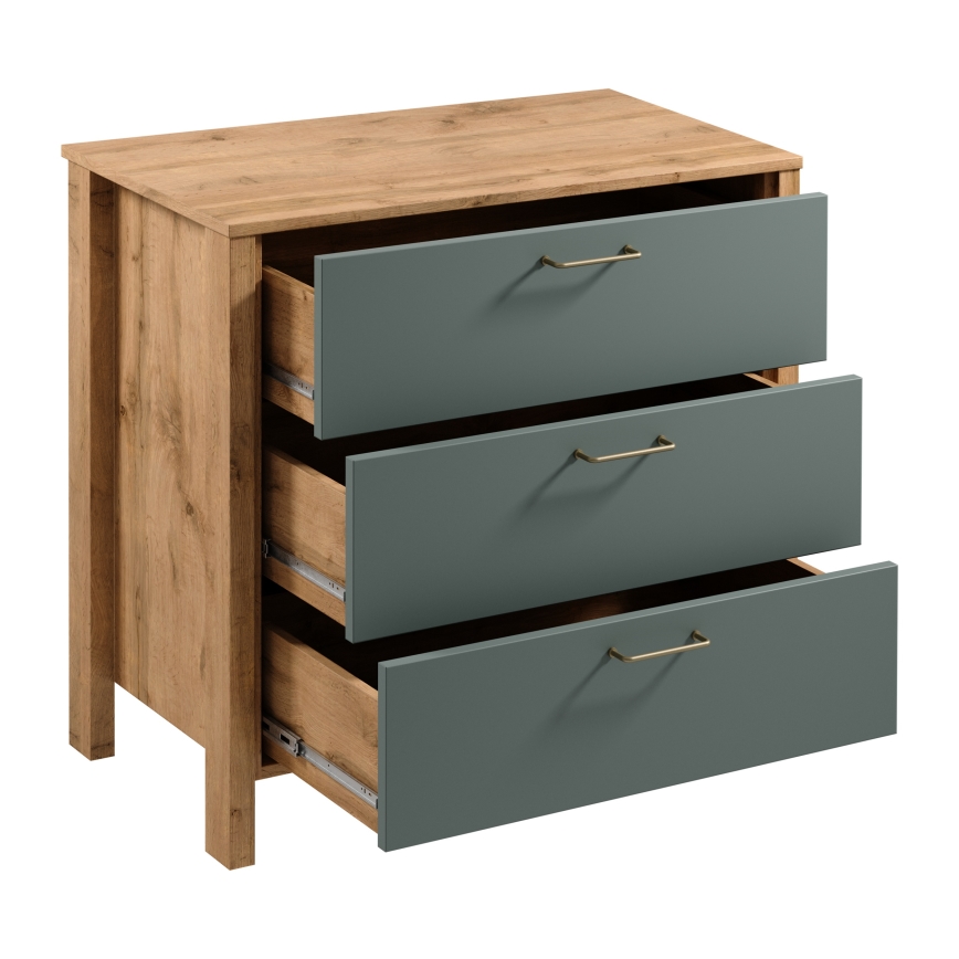 Komoda MENTA 90x81x47 cm dub wotan/zelená