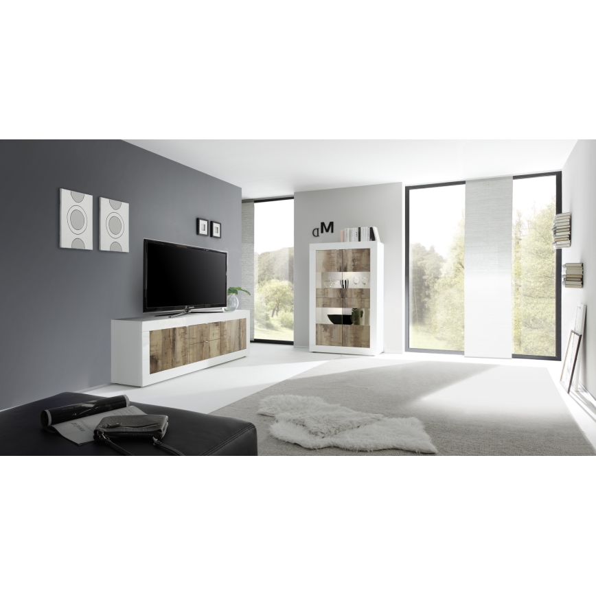 Komoda NERILA 210x66x43 cm bílá/javor