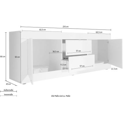 Komoda NERILA 210x66x43 cm bílá/javor