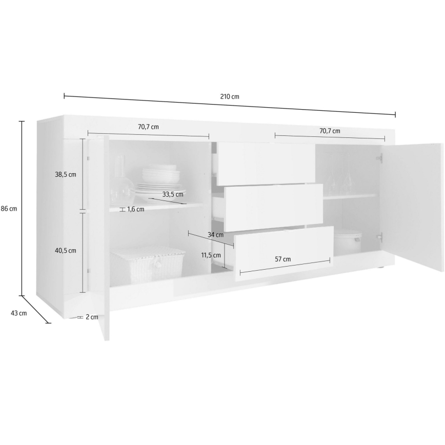 Komoda NERILA 210x86x43 cm bílá