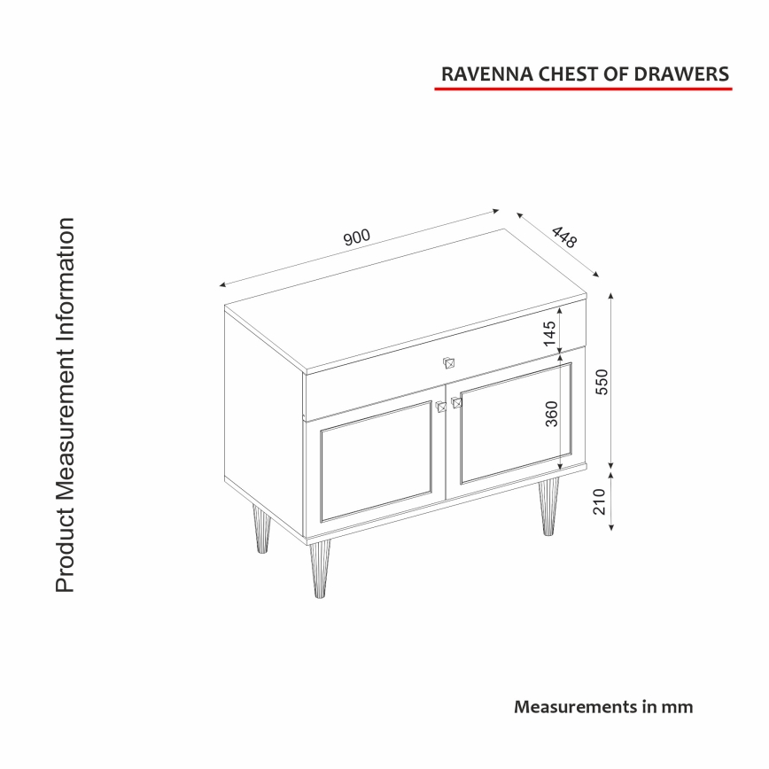 Komoda RAVENNA 76x90 cm bílá/zlatá