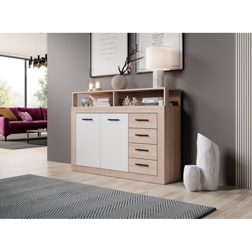 Komoda RUNA 120x97x32 cm dub sonoma/bílá
