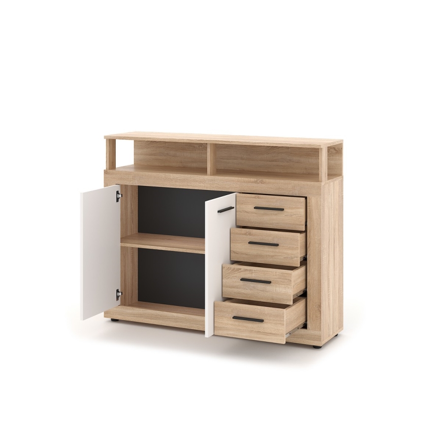 Komoda RUNA 120x97x32 cm dub sonoma/bílá