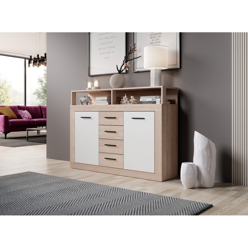 Komoda RUNA 120x97x32 cm dub sonoma/bílá