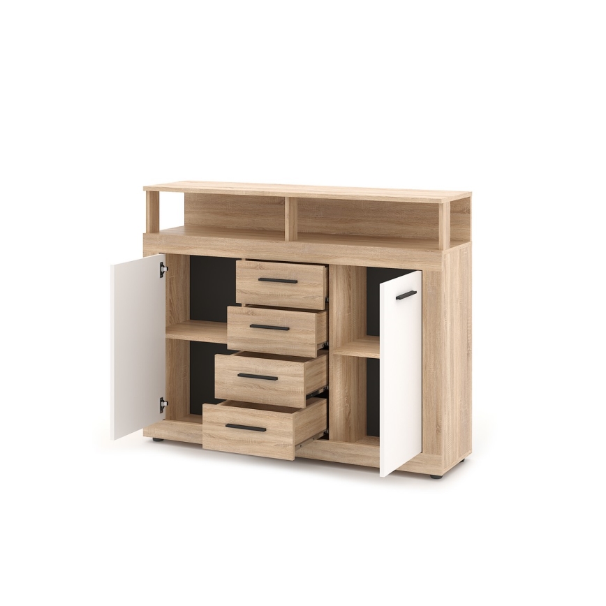 Komoda RUNA 120x97x32 cm dub sonoma/bílá