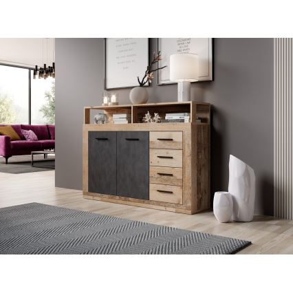 Komoda RUNA 120x97x32 cm světle hnědá/antracit