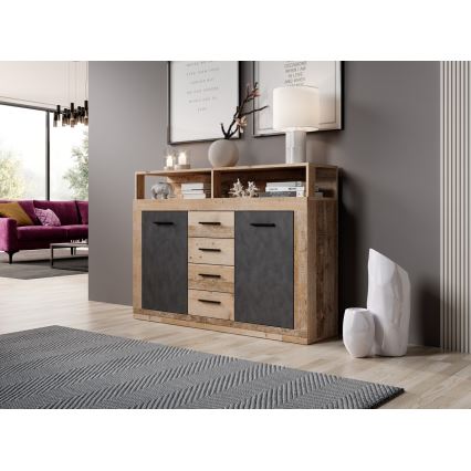 Komoda RUNA 120x97x32 cm světle hnědá/antracit
