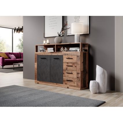 Komoda RUNA 120x97x32 cm tmavě hnědá/antracit