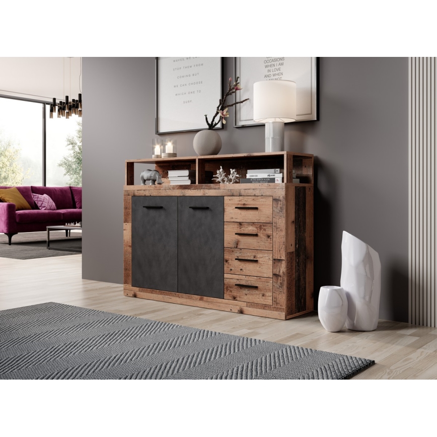Komoda RUNA 120x97x32 cm tmavě hnědá/antracit