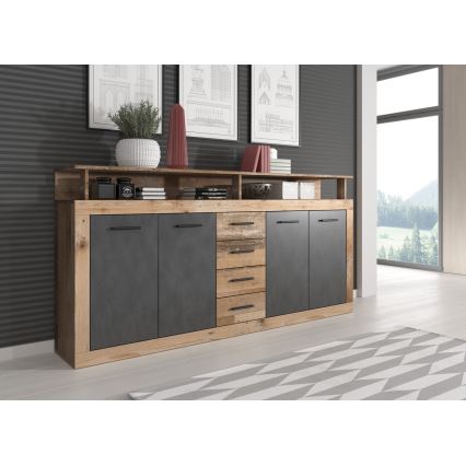 Komoda RUNA 190x96x32 cm světle hnědá/antracit