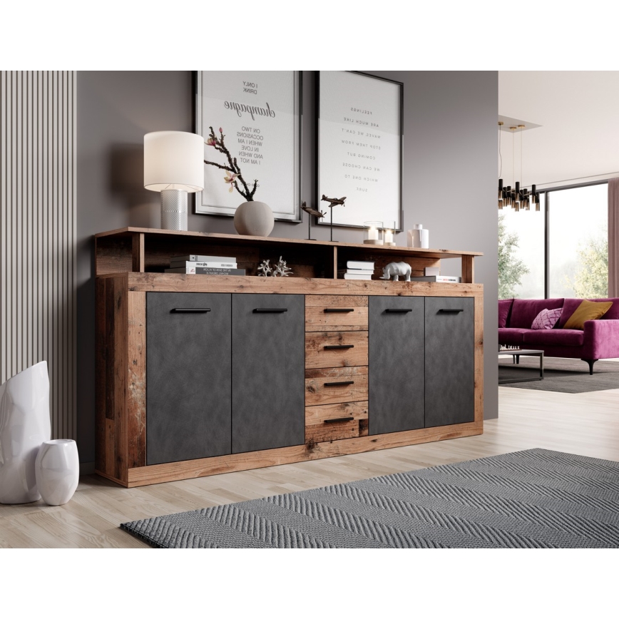Komoda RUNA 190x96x32 cm tmavě hnědá/antracit