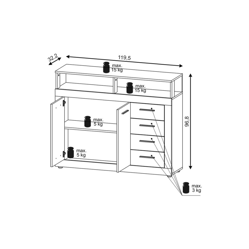 Komoda RUNA dub sonoma/bílá