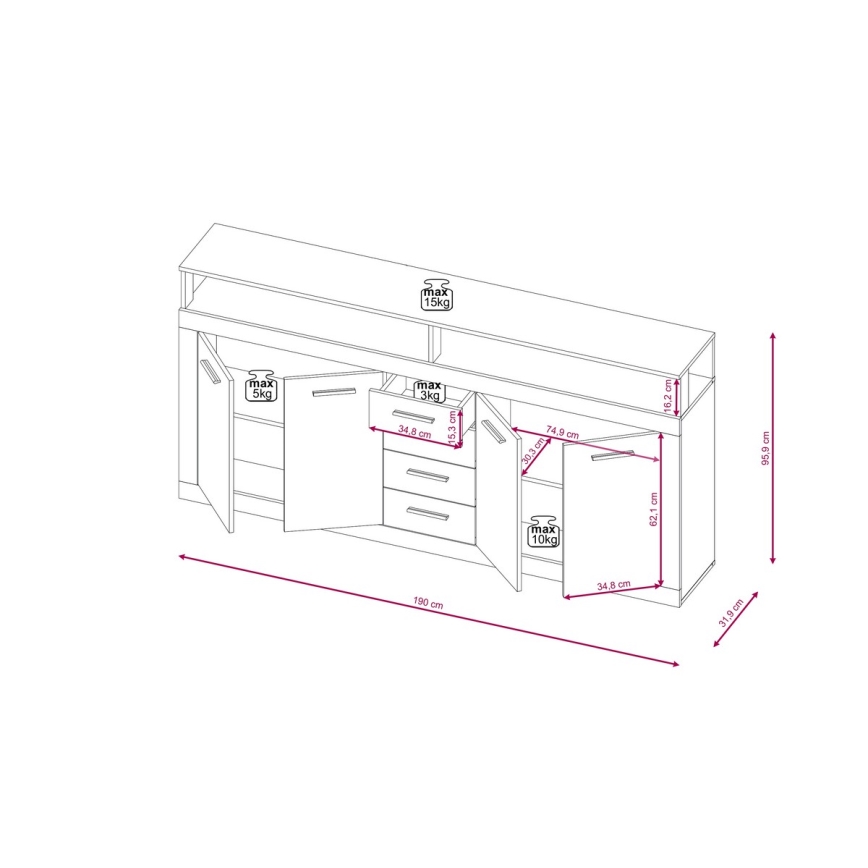 Komoda RUNA světle hnědá/antracit