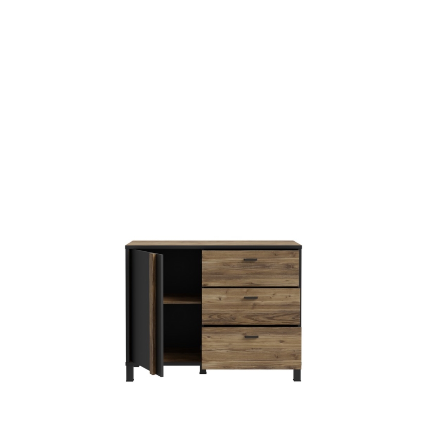 Komoda se zásuvkami OREN 110x85x42 cm hnědá/černá