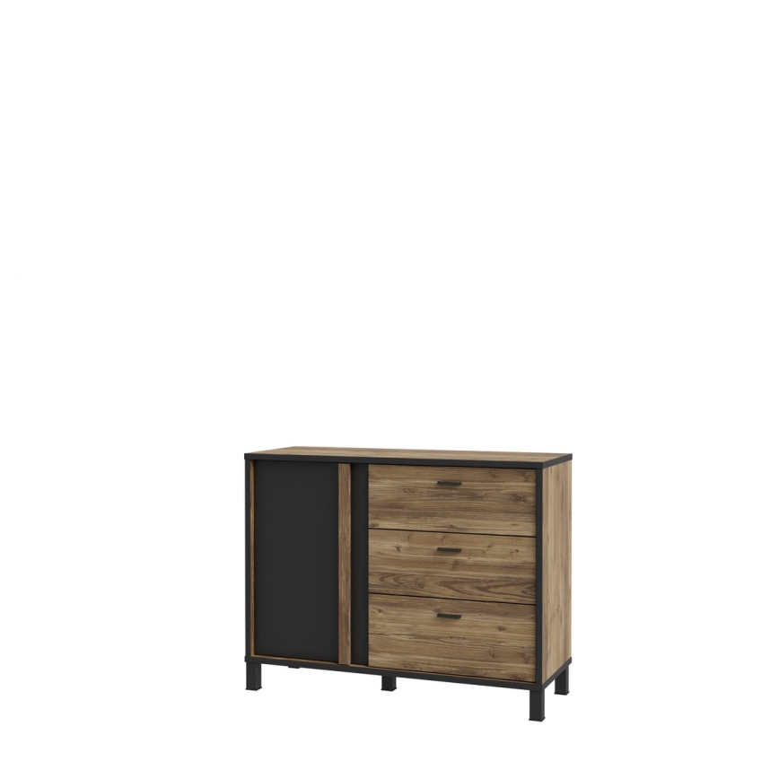 Komoda se zásuvkami OREN 110x85x42 cm hnědá/černá