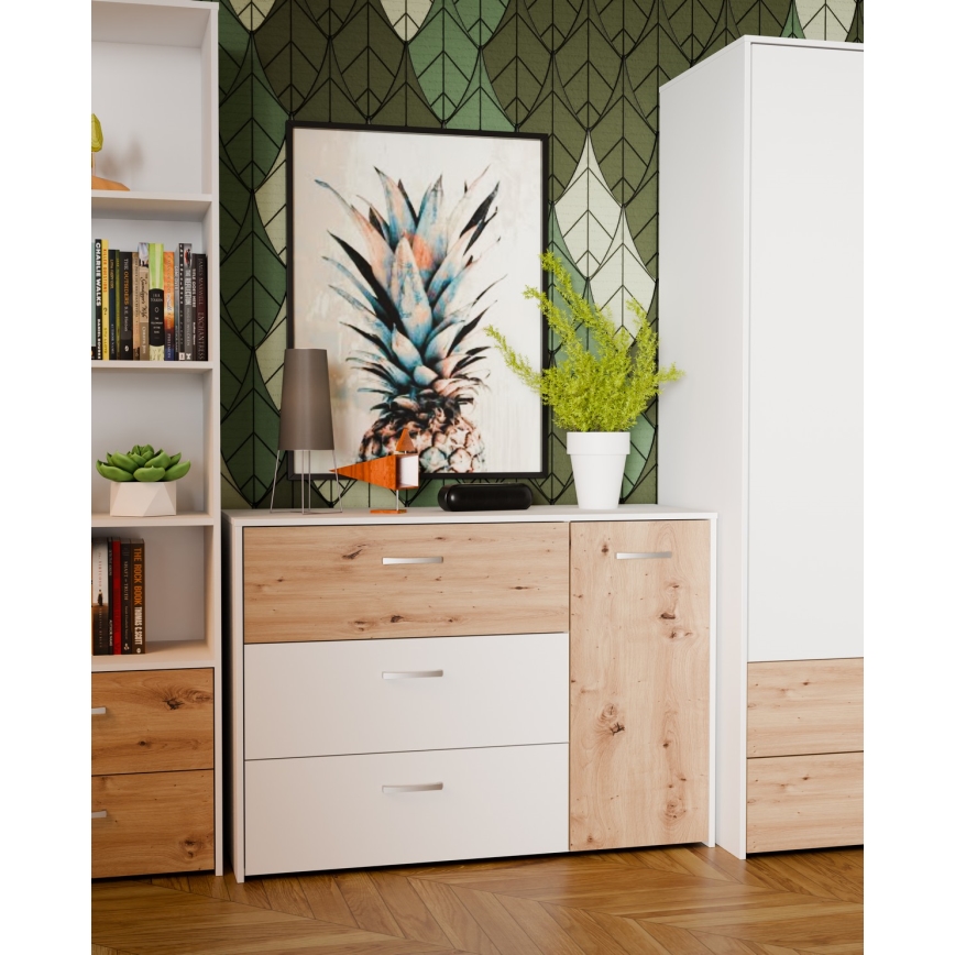 Komoda se zásuvkami URO 113x80x42 cm dub artisan/ bílá