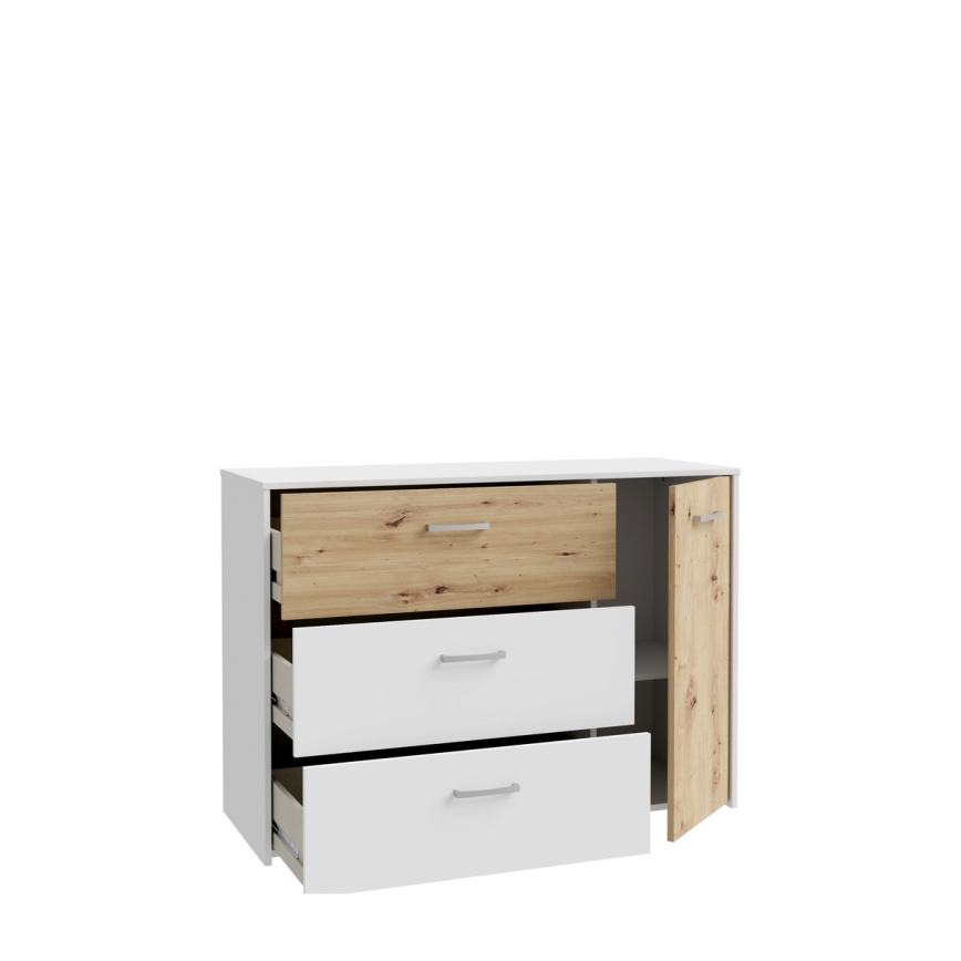 Komoda se zásuvkami URO 113x80x42 cm dub artisan/ bílá
