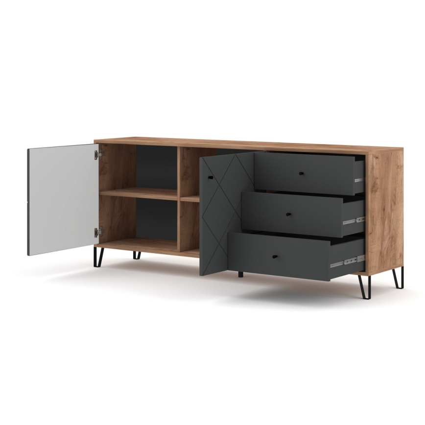 Komoda SULA 183x75x40 cm dub craft/černá