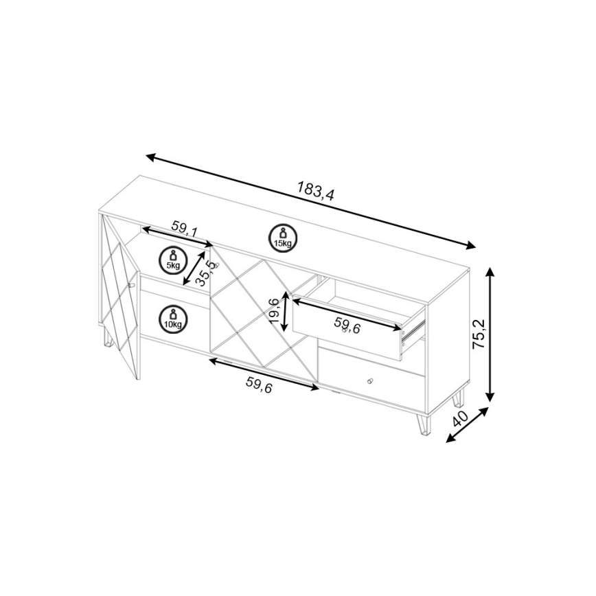 Komoda SULA 184x40 cm dub craft/černá