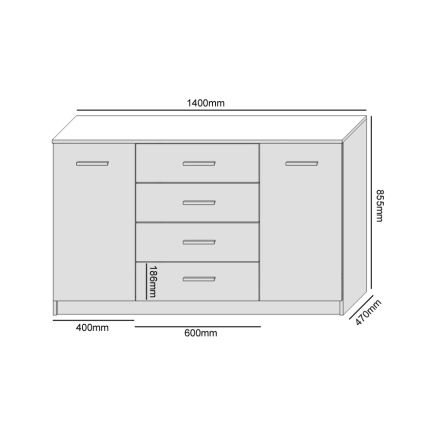 Komoda TAYLER 140x86x47 cm černá/dub craft