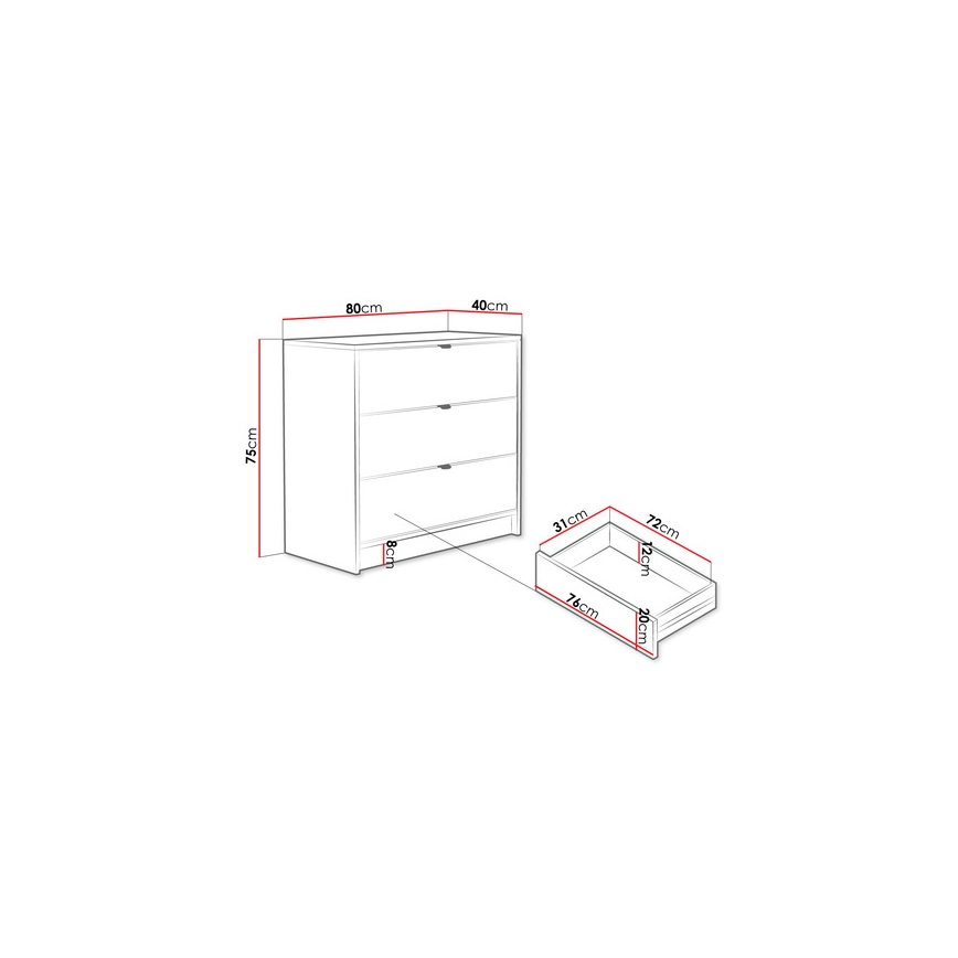 Komoda TIRENO 80x75x40 cm bílá