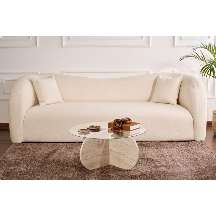 Konferenční stolek BUBBLE pr. 75 cm travertin/čirá