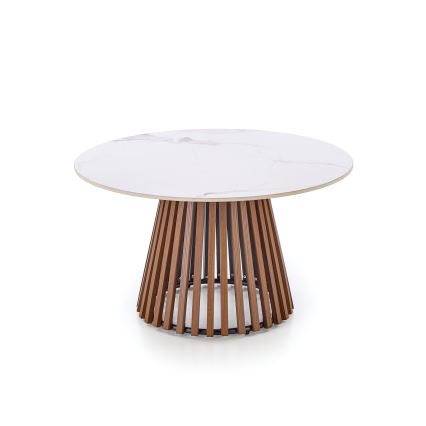 Konferenční stolek CARINA pr. 80 cm hnědá/bílá/dekor mramoru