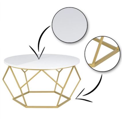 Konferenční stolek DIAMOND 70 cm zlatá/bílá