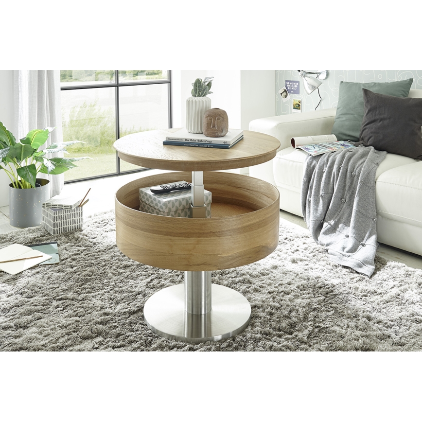 Konferenční stolek ELEMENT se zvedací deskou pr. 60 cm dub/stříbrná