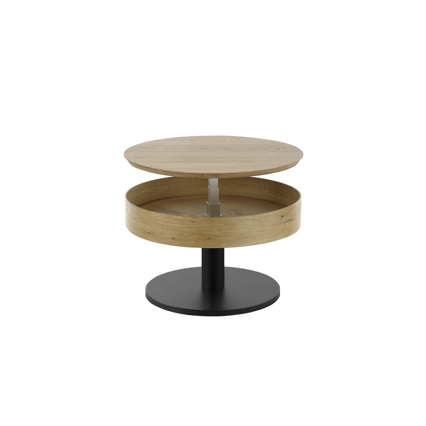 Konferenční stolek ELEMENT se zvedací deskou pr. 75 cm dub/černá