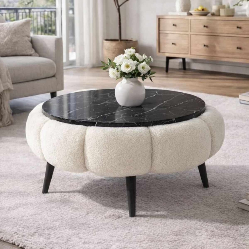 Konferenční stolek FELPO pr. 60 cm černá/bílá/dekor mramoru