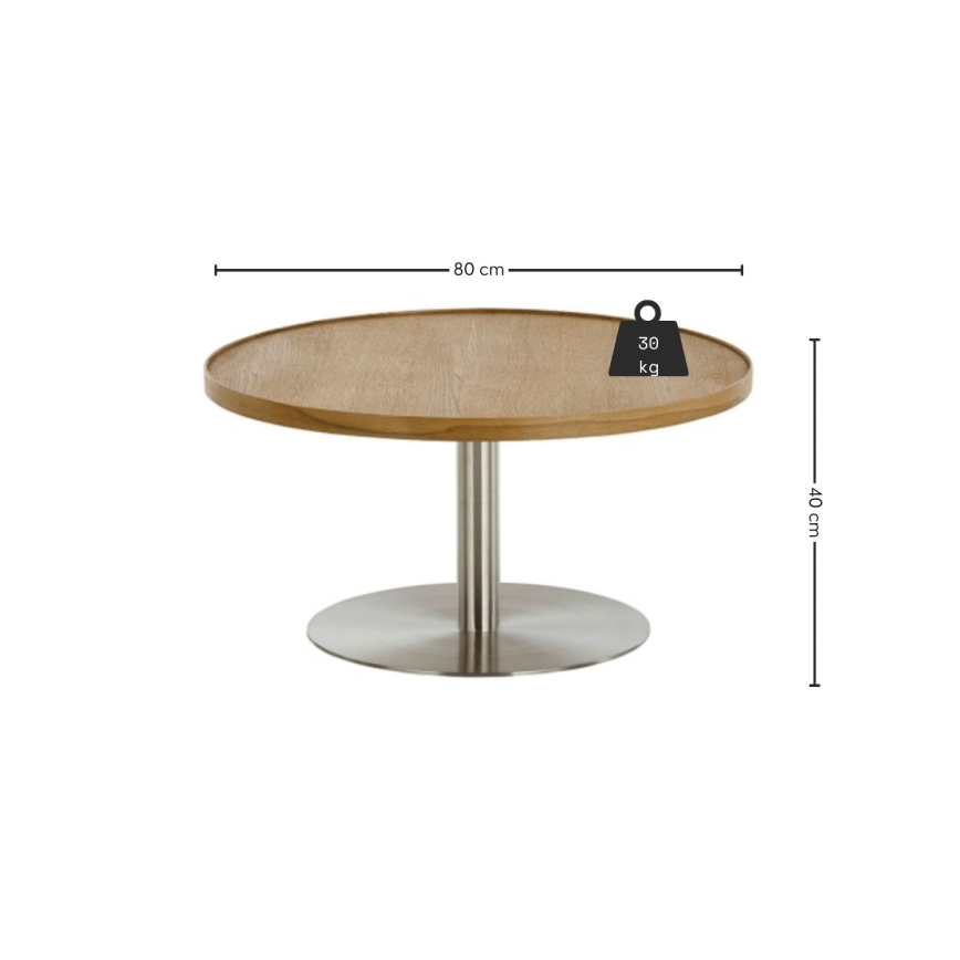 Konferenční stolek FOCUS pr. 80 cm dub/nerez