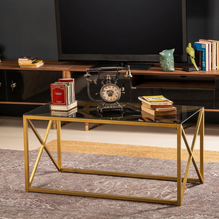 Konferenční stolek ILIOMAR 94x49 cm zlatá/černá