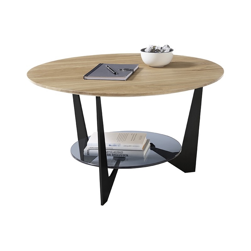 Konferenční stolek MARMO pr. 70 cm dub/černá
