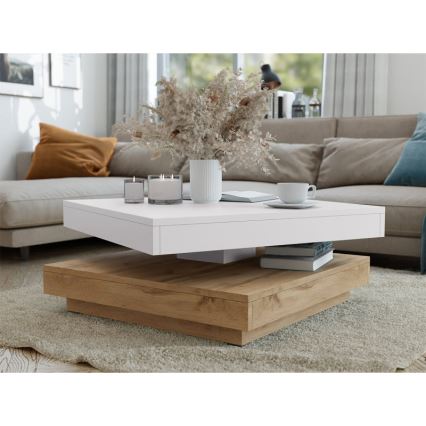 Konferenční stolek NENANI 70x70 cm bílá/dub wotan