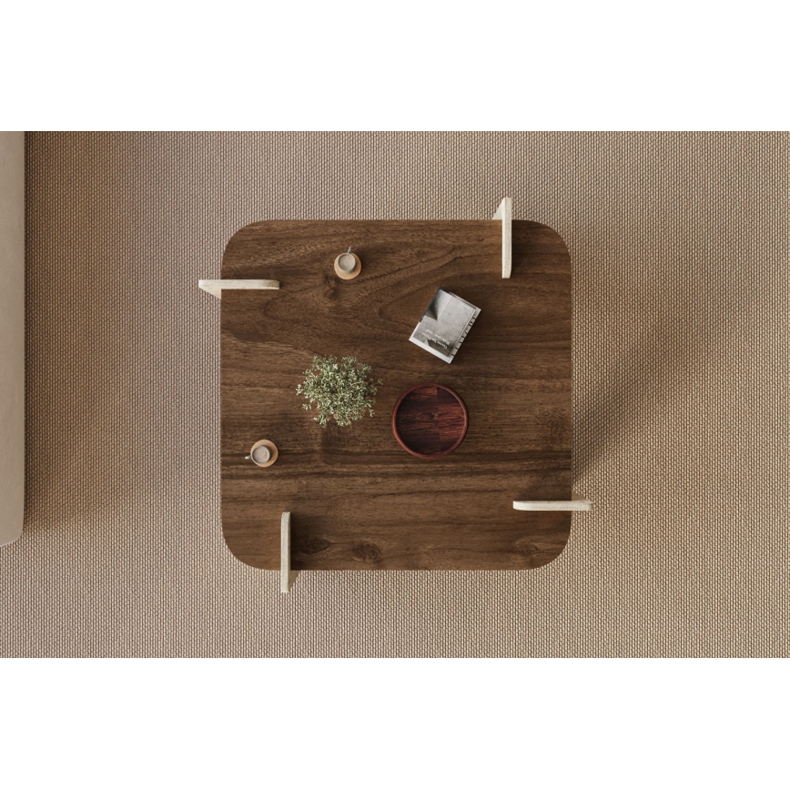 Konferenční stolek PURO 90x90 cm ořech/travertin