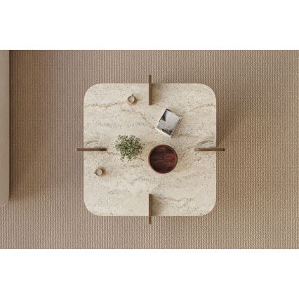 Konferenční stolek PURO 90x90 cm travertin/ořech